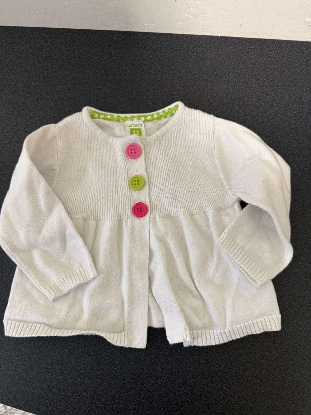Carter's Cream Knit Cardigan with Pink & Lime Buttons